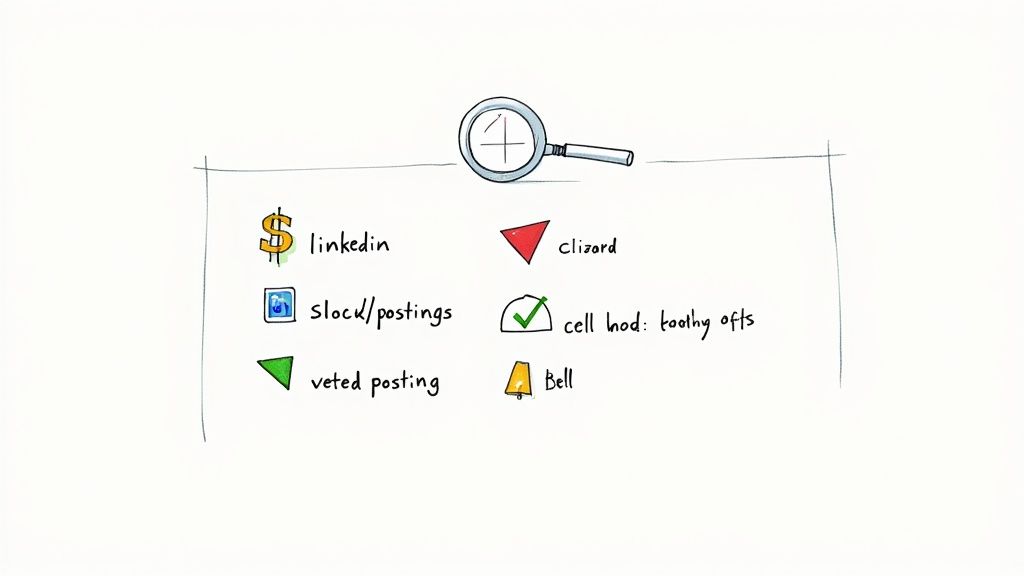 A person sitting at a desk with a laptop and sticky notes, planning their job search strategy.