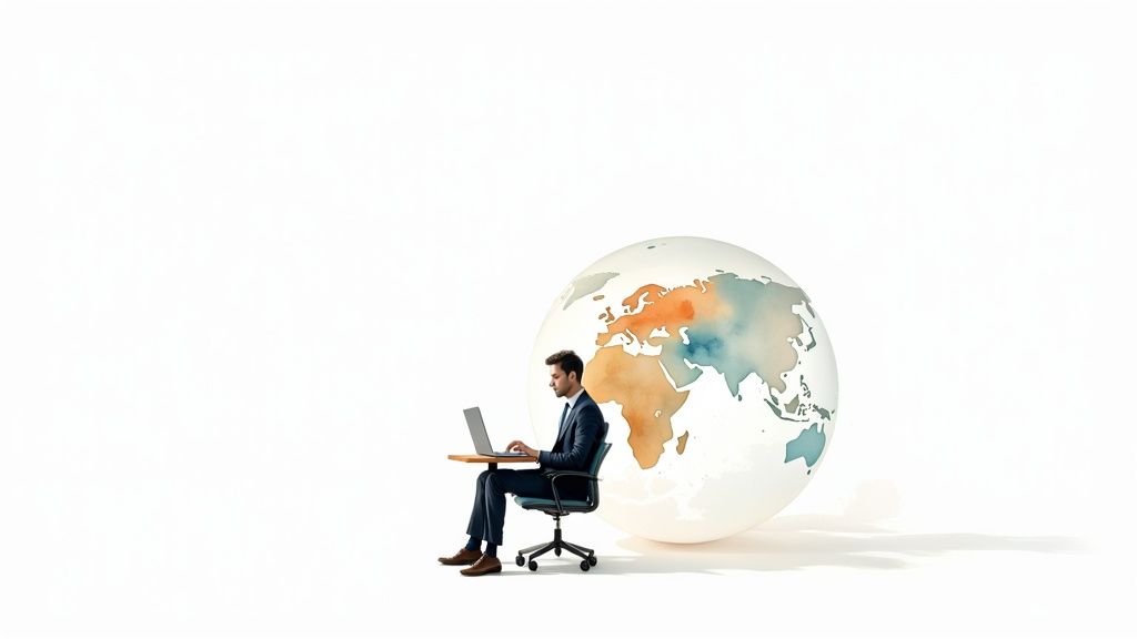 A person working on a laptop in a comfortable, modern home office setting, illustrating the concept of remote work.