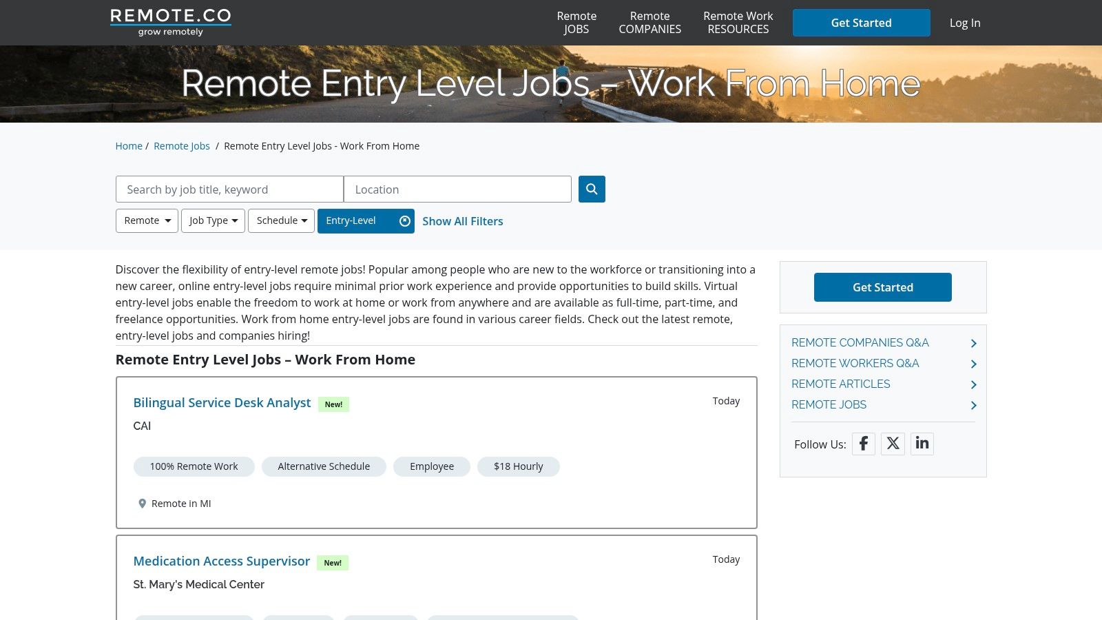 Remote.co – Entry-Level Remote Jobs