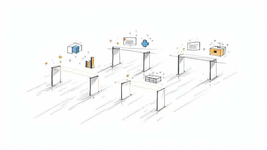 A coder’s hands on a laptop keyboard, with complex data queries visible on the screen.
