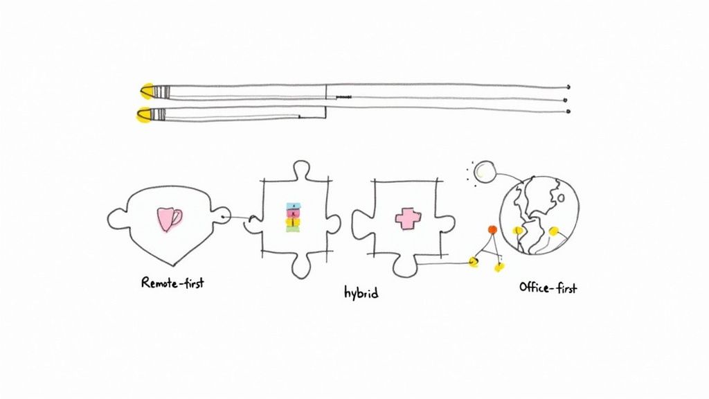 A diverse group of people working together on a puzzle, symbolizing the process of customizing a remote work policy to fit a company’s culture.