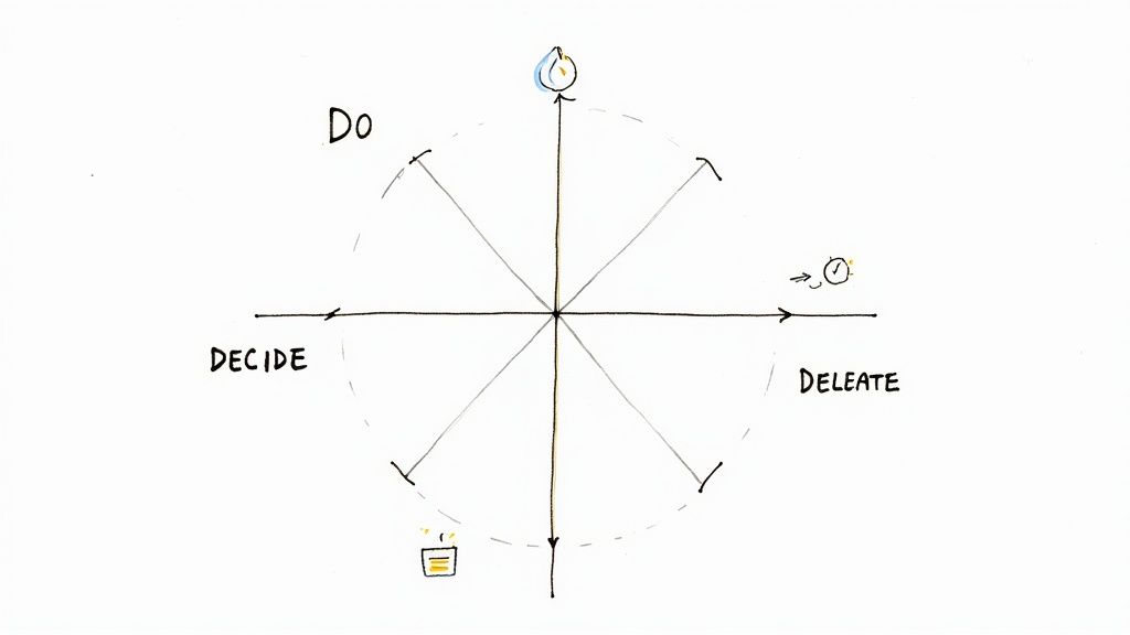 An illustration of the four quadrants of the Eisenhower Matrix, showing labels for Urgent/Not Urgent and Important/Not Important.