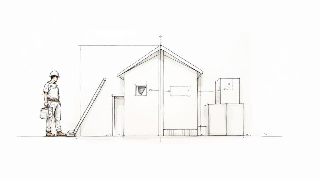 A developer working on both front-end and back-end code on multiple screens, illustrating the dual nature of the role.