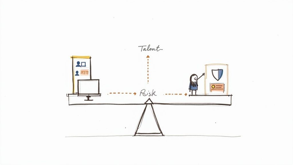 A team collaborating in a modern office space, highlighting the need for clear remote work policies.