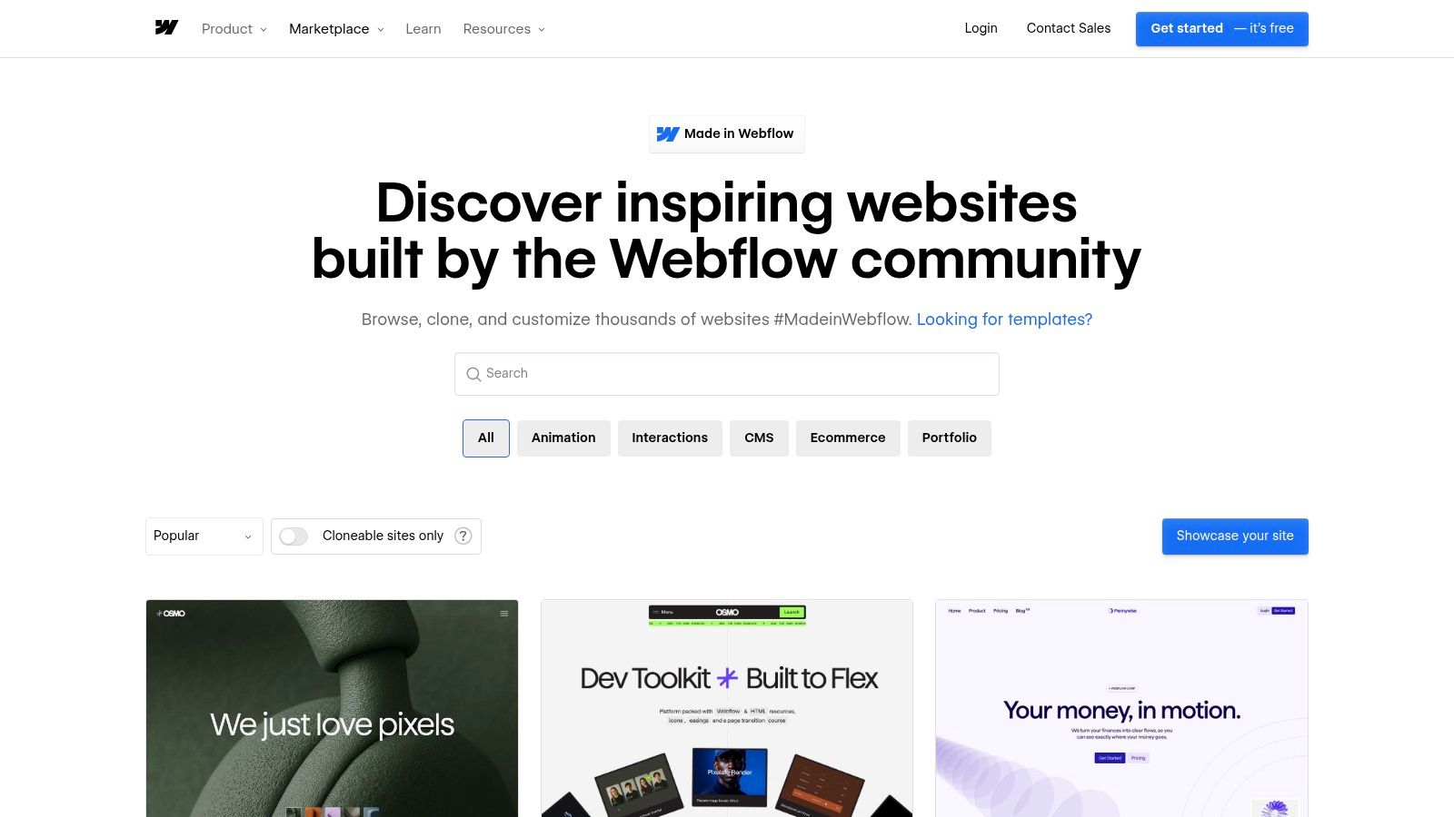 Webflow (Showcase + Templates)