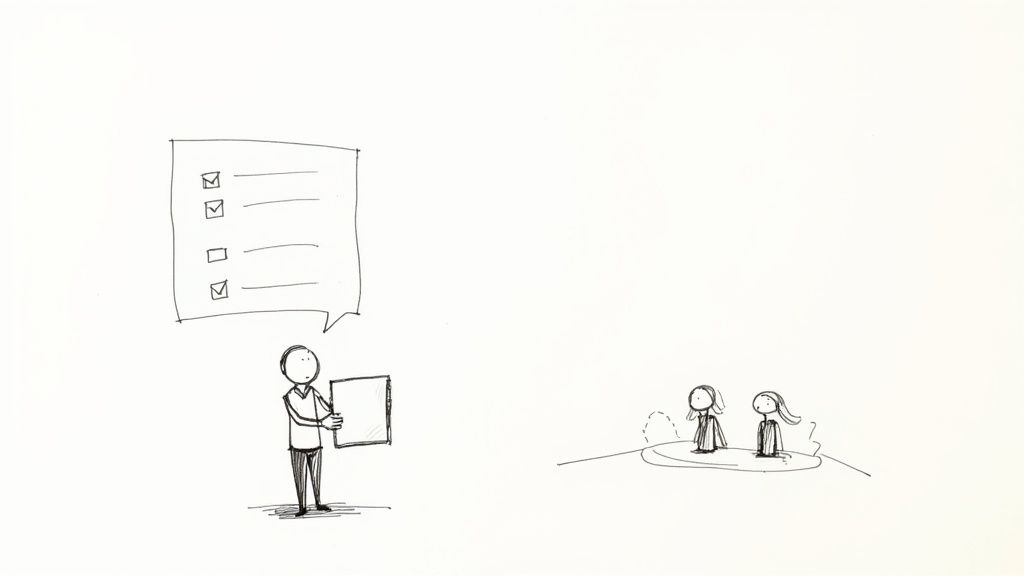 A person confidently presenting a project update on a screen to their team, demonstrating proactive communication.