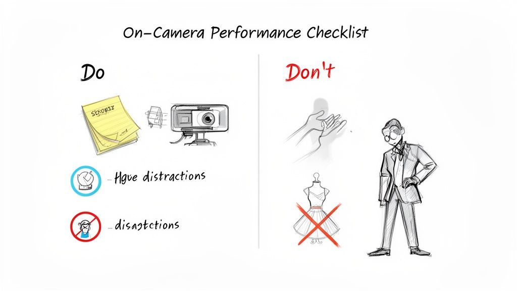 On-Camera Performance Checklist illustrating best practices and things to avoid during video calls.