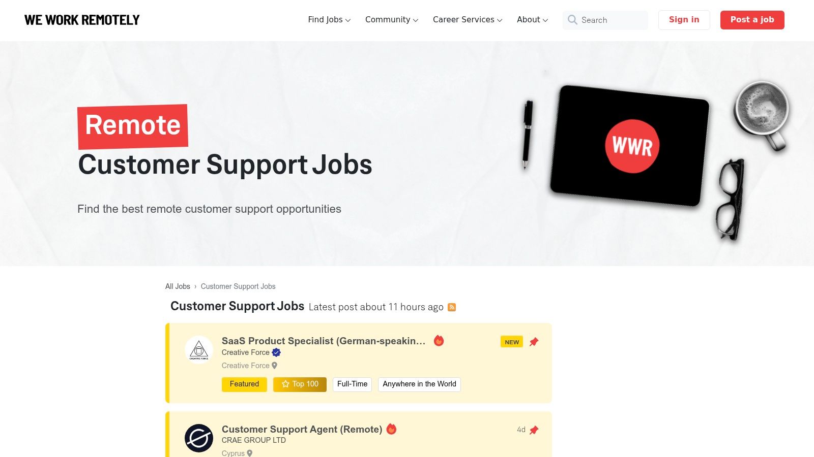 We Work Remotely, Customer Support Jobs