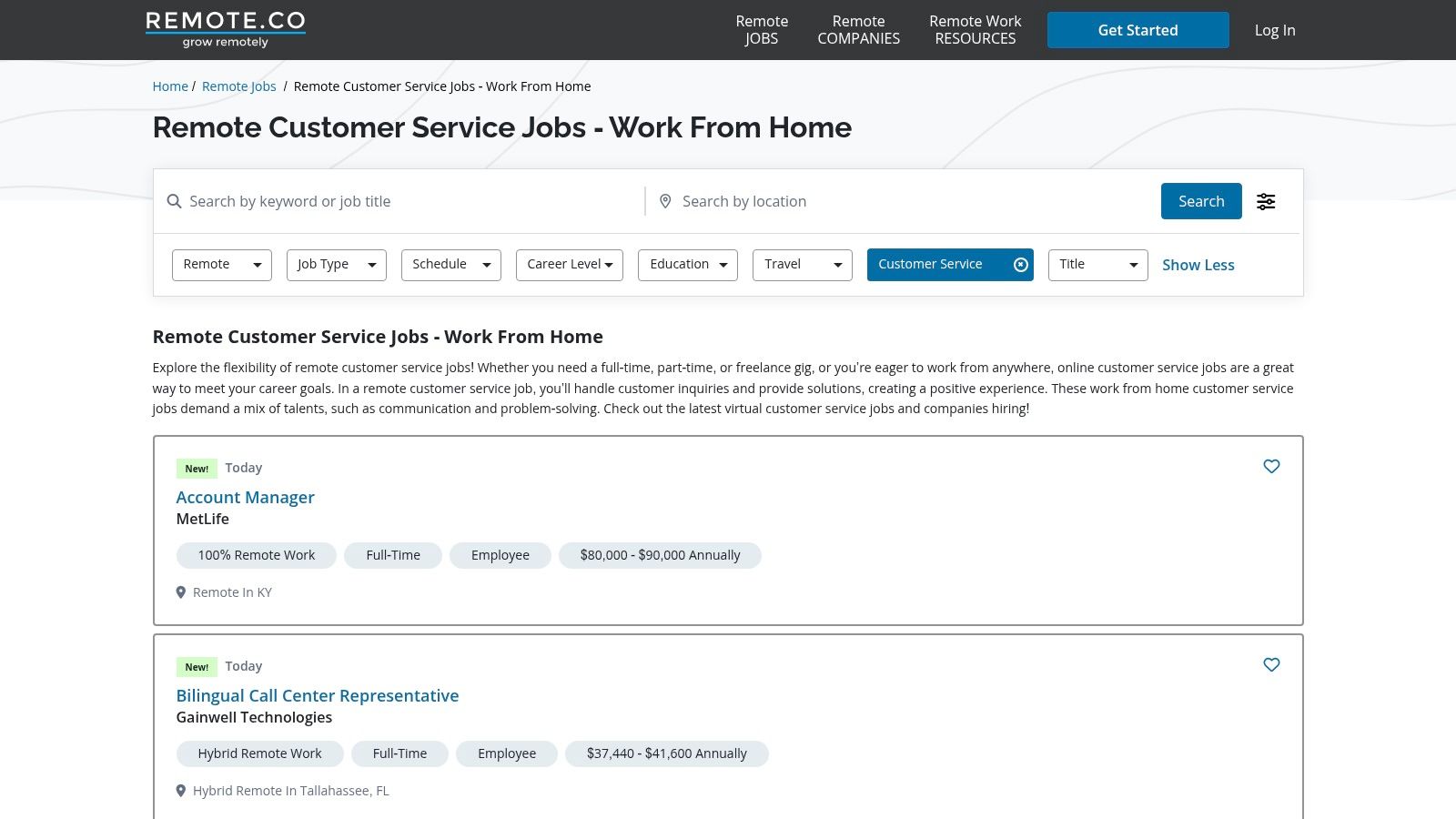 Remote.co, Remote Customer Service Jobs